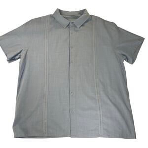 Mens XL Guayabera Style Shirt Blue Cotton Linen Short Sleeve Resort Beach Casual